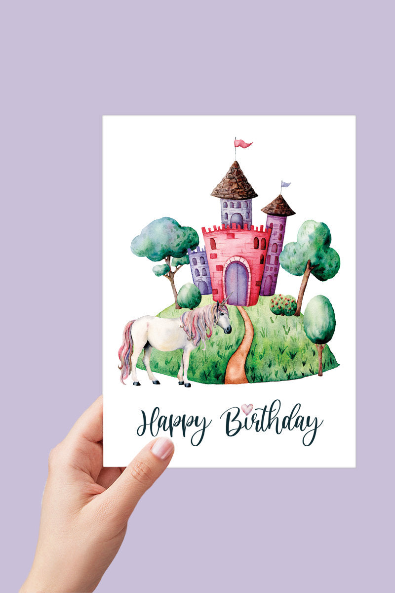 Princess Fairy Tale Unicorn Birthday Card Printable - Digital Download