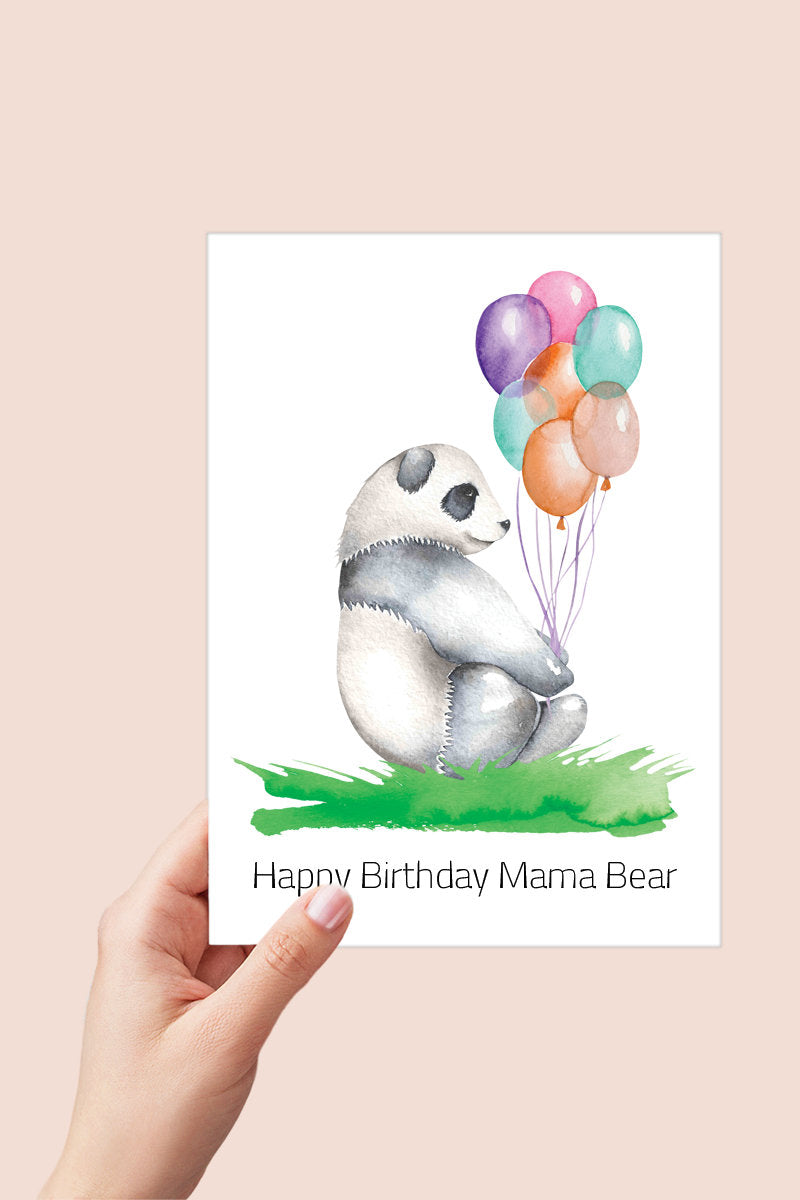 Mama Bear Birthday Card - Panda with Balloons Printable - Digital Download