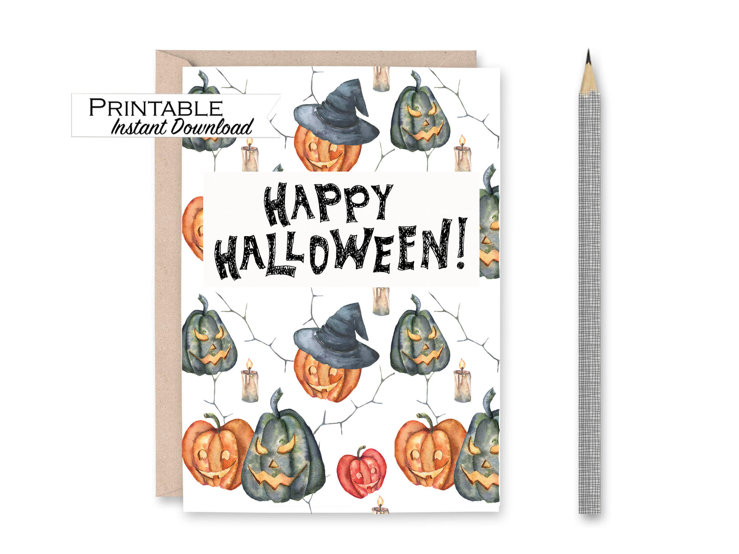 Happy Halloween Card, Jack O Lanterns, Halloween Card Printable