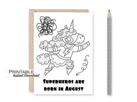 August Birthday Superhero Card Printable - Digital Download