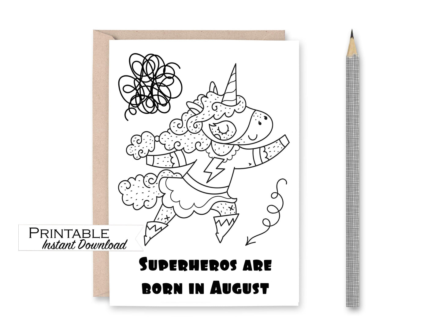 August Birthday Superhero Card Printable - Digital Download