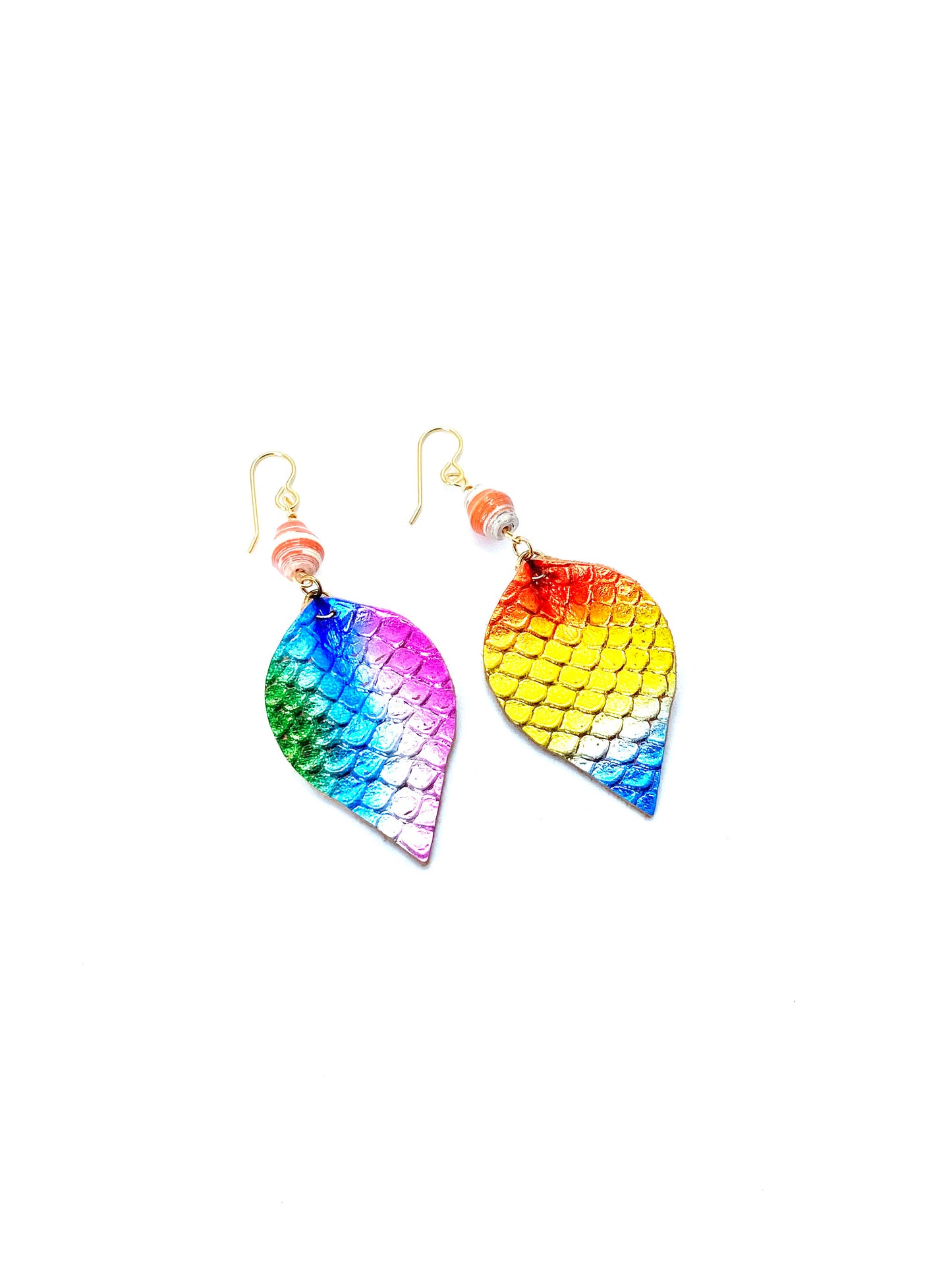 Rainbow Mermaid Leather Teardrop Earrings