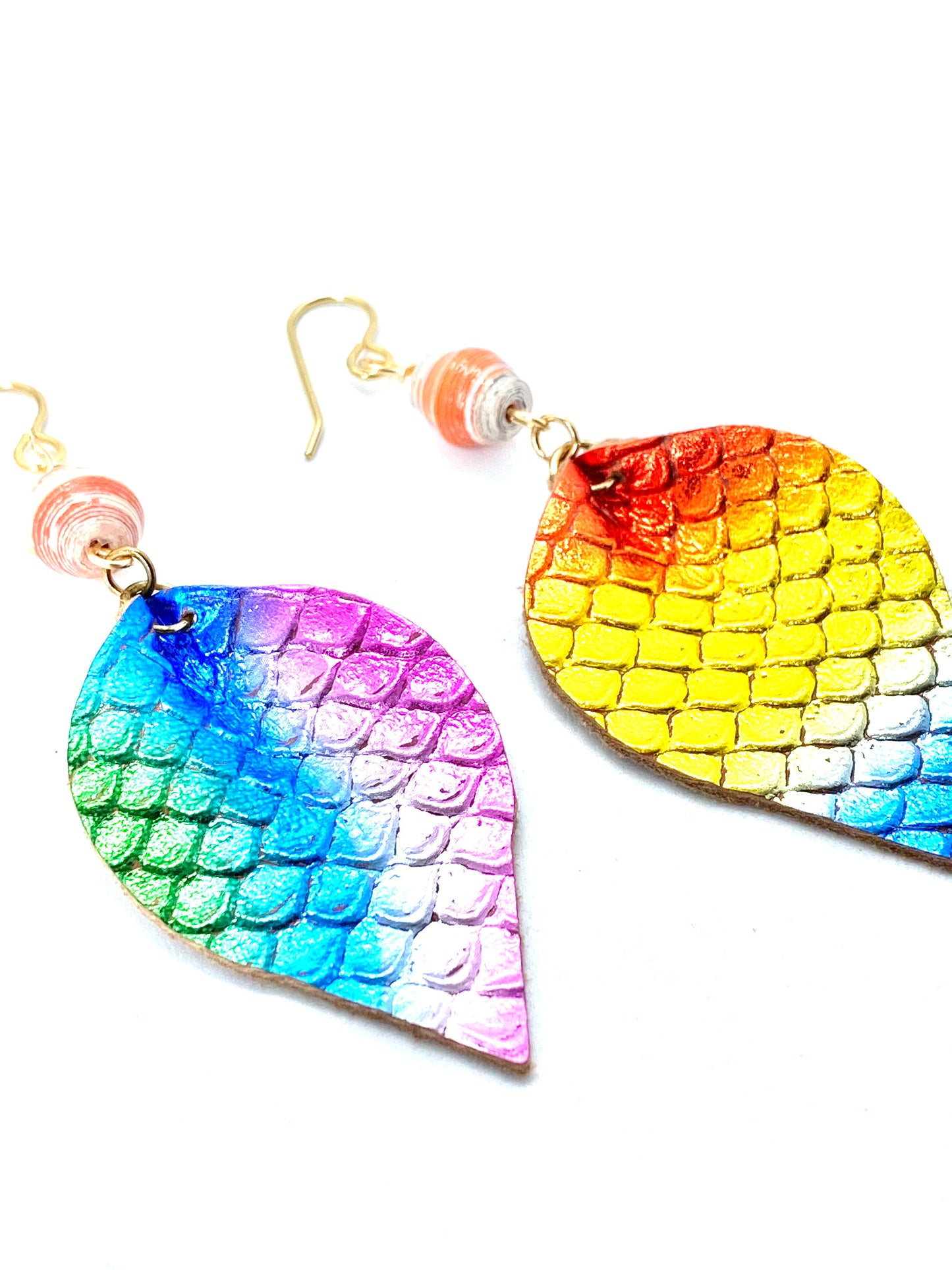 Rainbow Mermaid Leather Teardrop Earrings