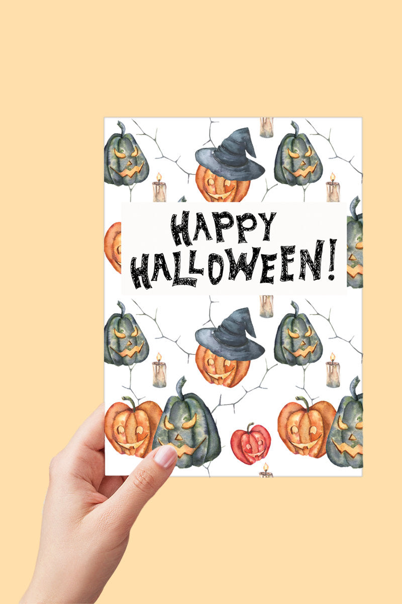Happy Halloween Card, Jack O Lanterns, Halloween Card Printable