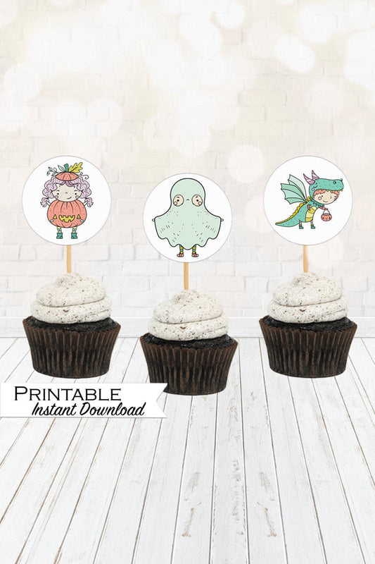 Pastel Halloween, Halloween Decor, Halloween Cupcake Toppers, Printable Cupcake Toppers