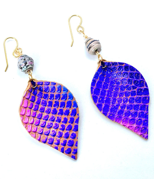 Purple Mermaid Leather Earrings