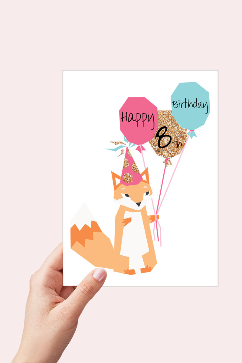 Personalized Fox Birthday Card Printable - Digital Download