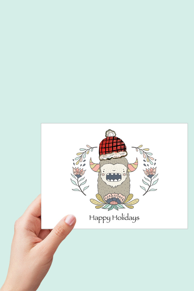 Yeti, Sasquatch, Bigfoot, Happy Holidays Card, Christmas Card, Printable Card