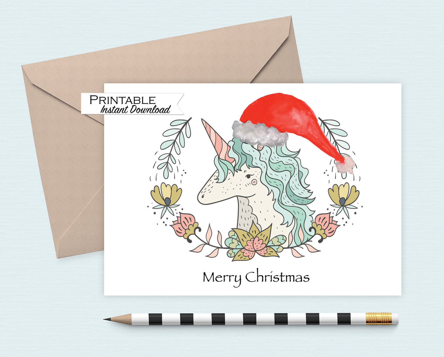 Unicorn Christmas Card, Merry Christmas, Magical Creatures, Printable Card