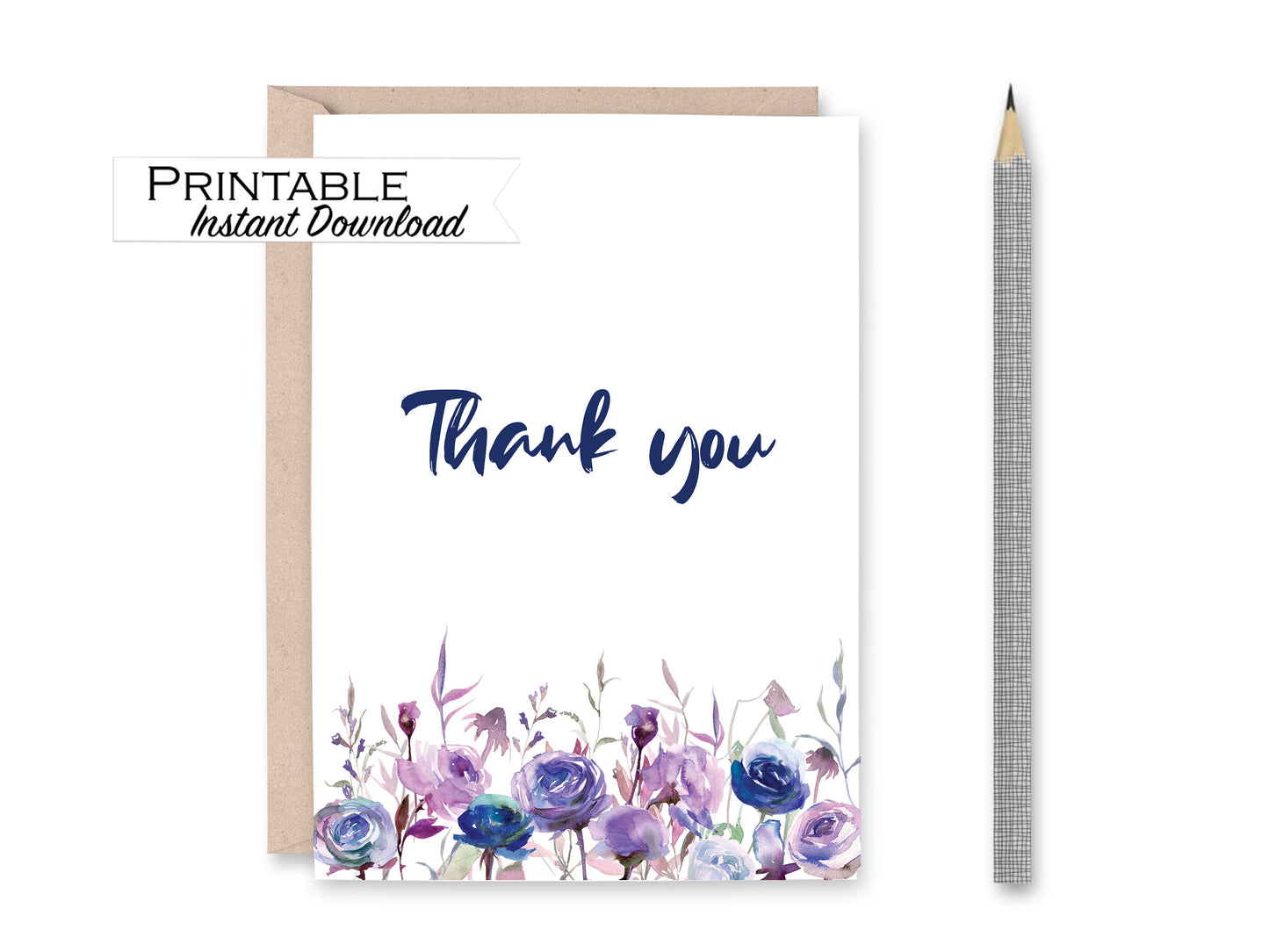 Watercolor Floral Card Set, Pretty Floral Cards, Birthday Card, Thank You Card, Sympathy Card, Thinking of you, Digital Download