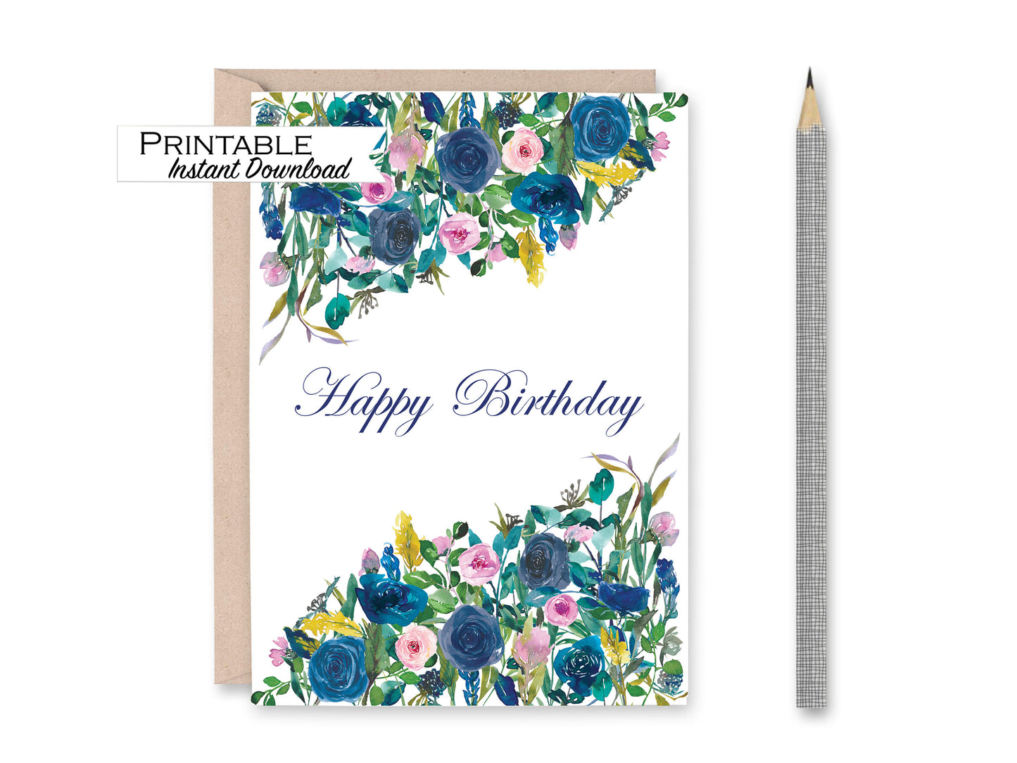 Floral Birthday Card, Happy Birthday Card, Card for Her, Printable Card