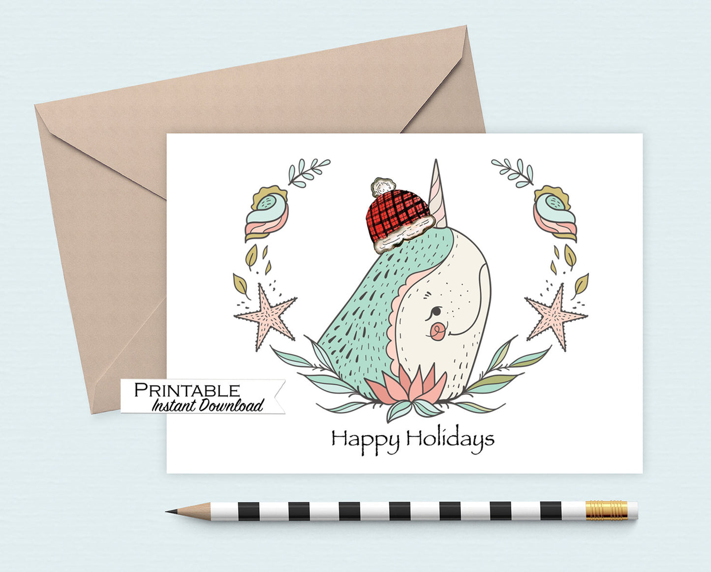 Magical Creatures Christmas Card Set  Printable - Digital Download