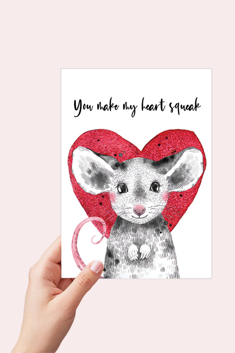 You Make my Heart Squeak Mouse Anniversary or Kids Valentines Card Printable - Digital Download