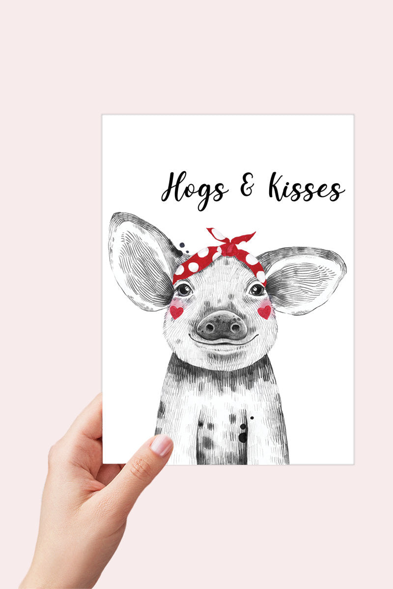 Hogs and Kisses Funny Pig Anniversary Card Printable - Digital Download