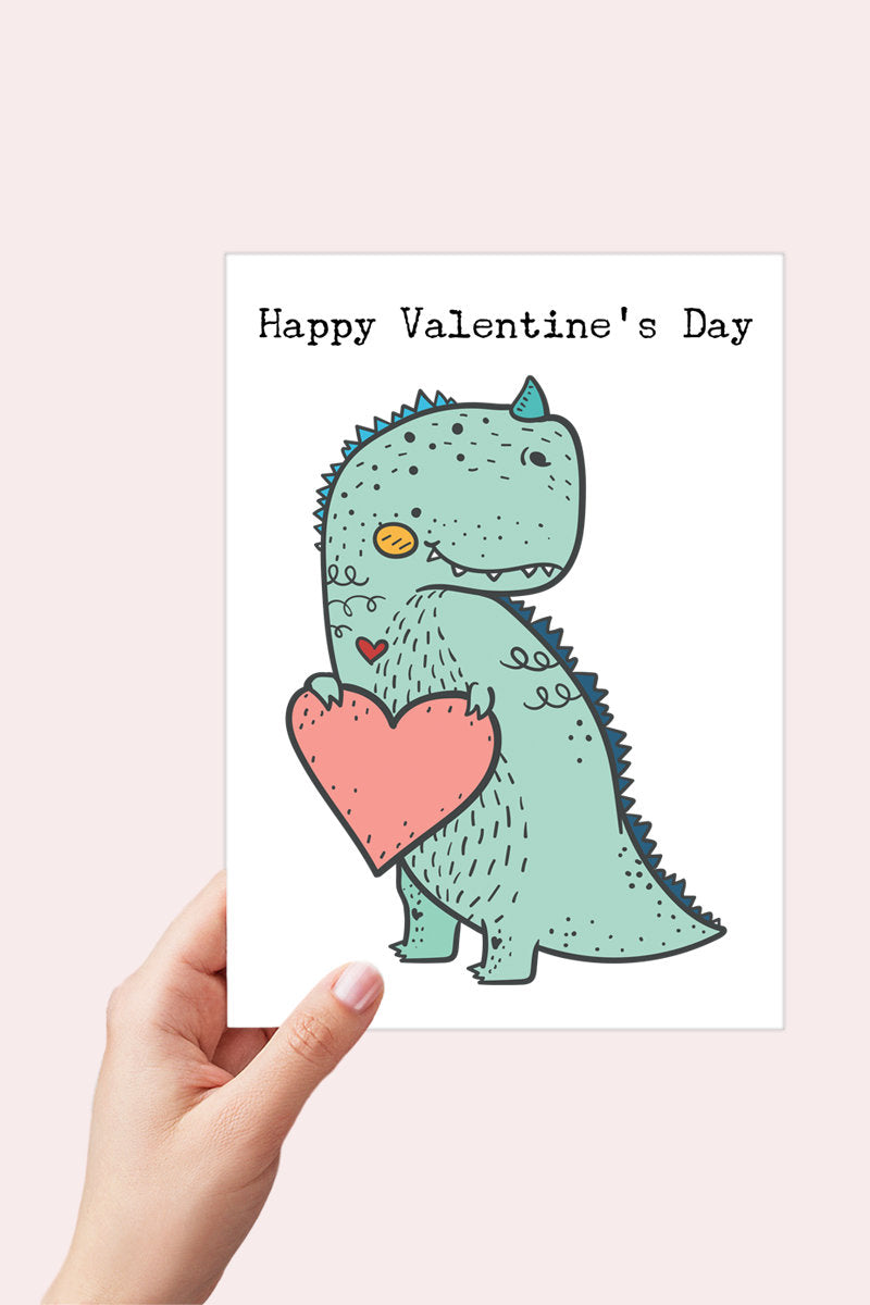 T Rex Dinosaur Valentine Card Printable - Digital Download