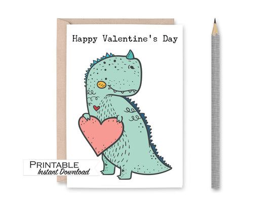 T Rex Dinosaur Valentine Card Printable - Digital Download