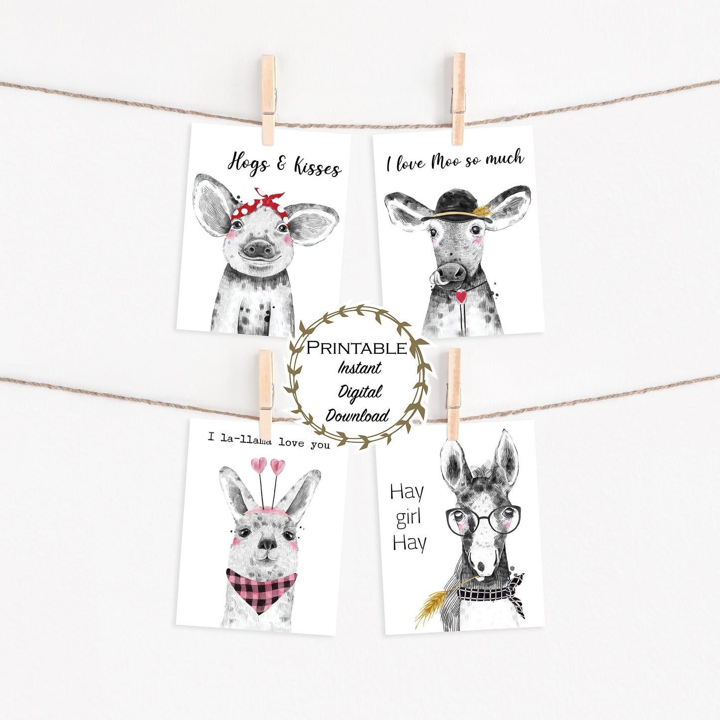 Funny Farm Animal Love Anniversary Cards Printable - Digital Download