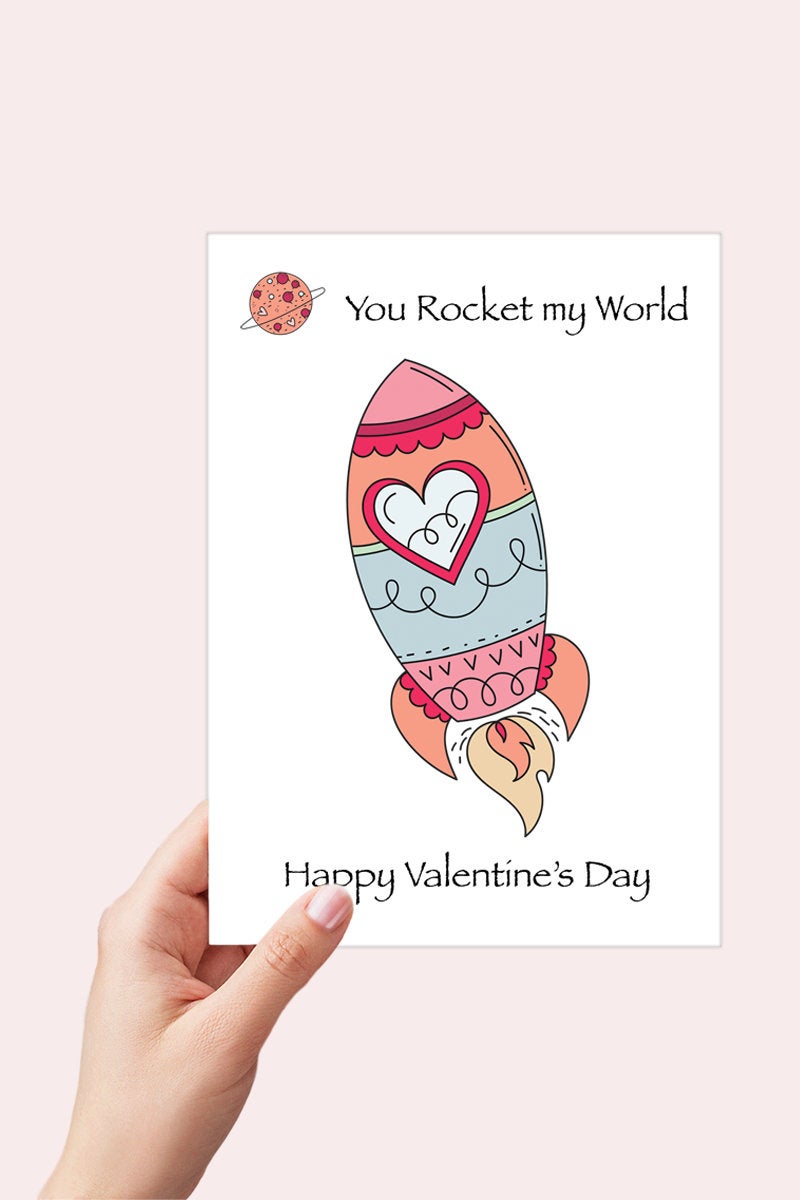 You Rocket my World Valentines Card Printable - Digital Download