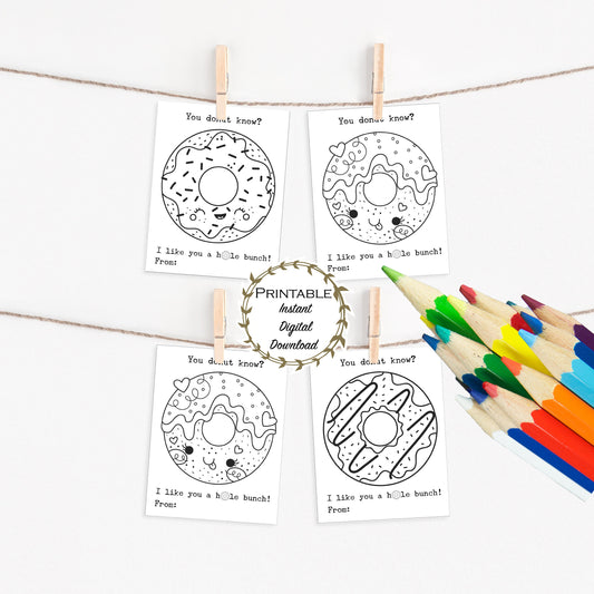 Donut Classroom Coloring Page Valentines Printable - Digital Download
