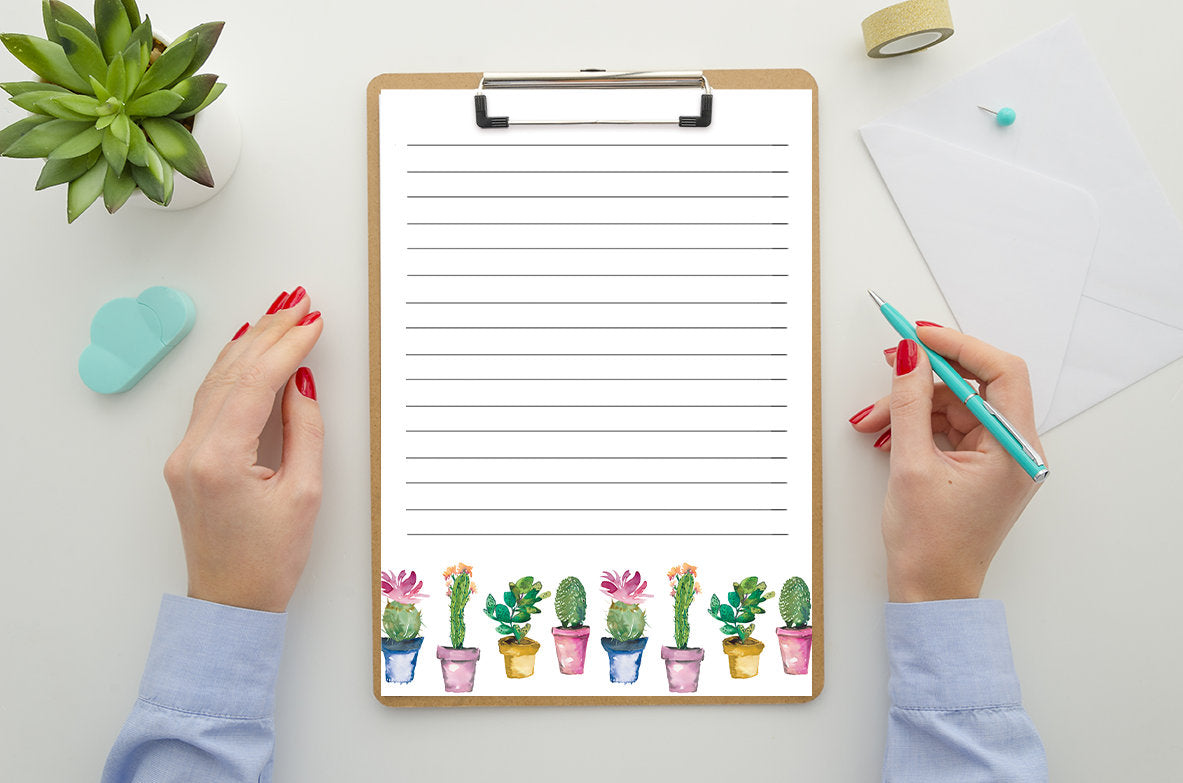 Cactus Succulents Cute Stationery Set Printable - Digital Download