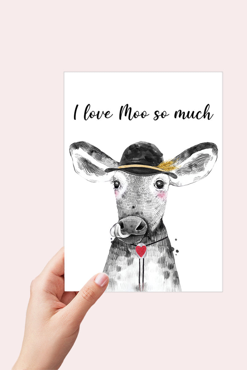 I Love Moo so Much Cow Card Printable - Digital Download