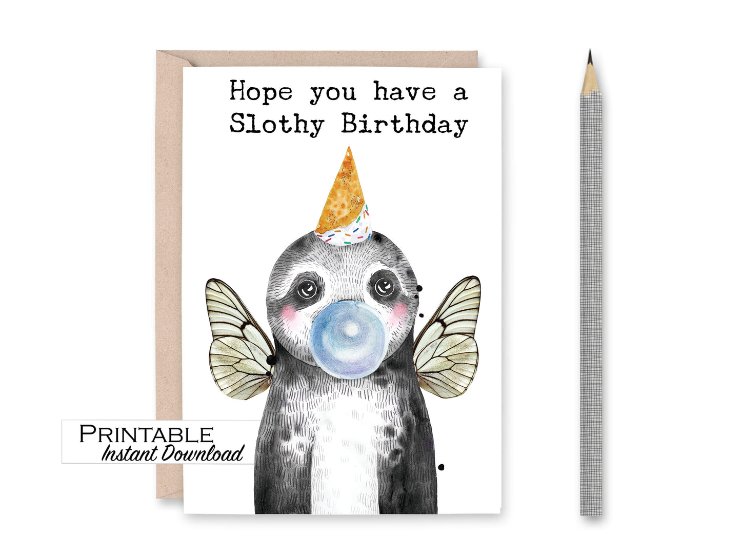 Sloth Birthday Card Printable - Digital Download