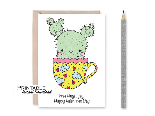 Free Hugs Succulents Valentine Card Printable - Digital Download