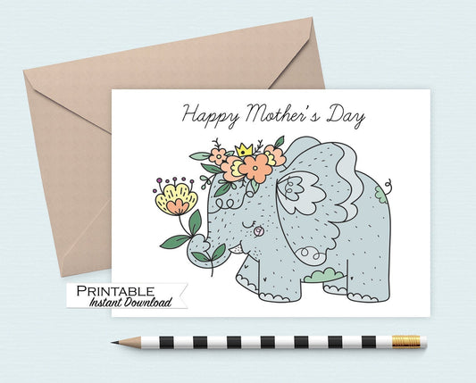 Elephant Mothers Day Card Printable Printable - Digital Download