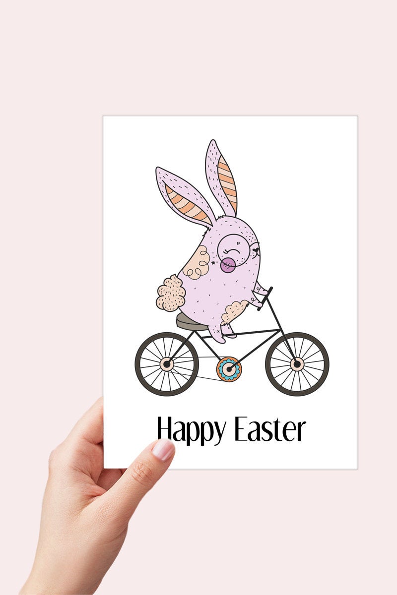 Bike Easter Bunny Card Printable - Digital Download