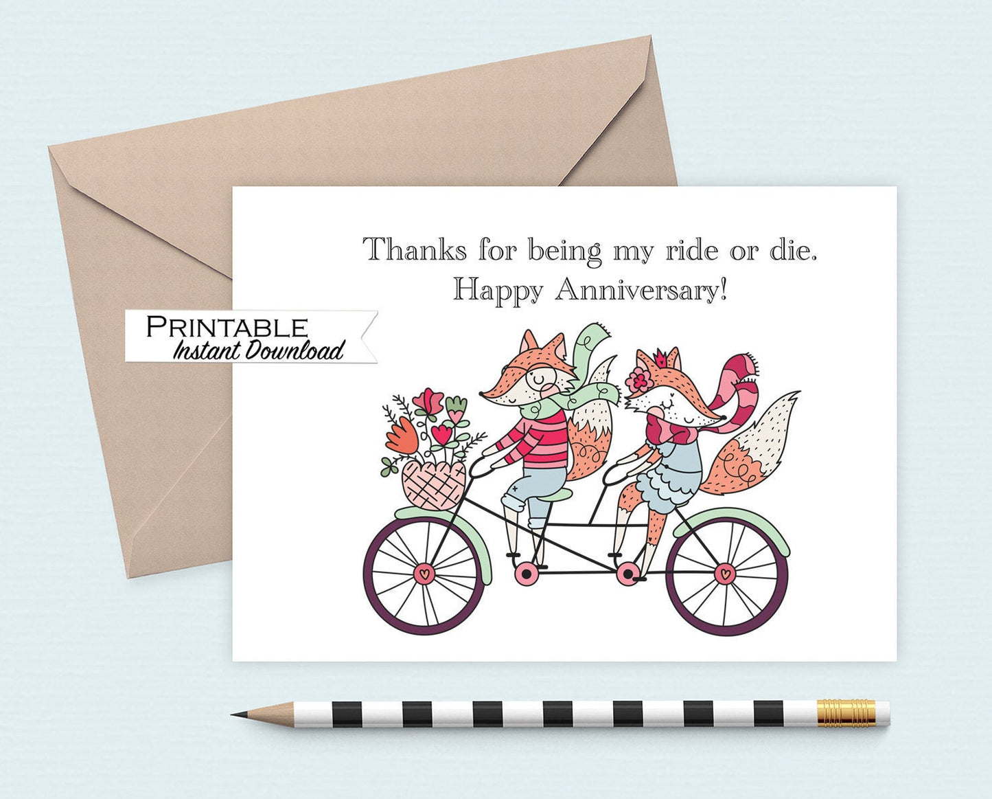 Ride or Die Foxes - Funny Anniversary Card Printable - Digital Download