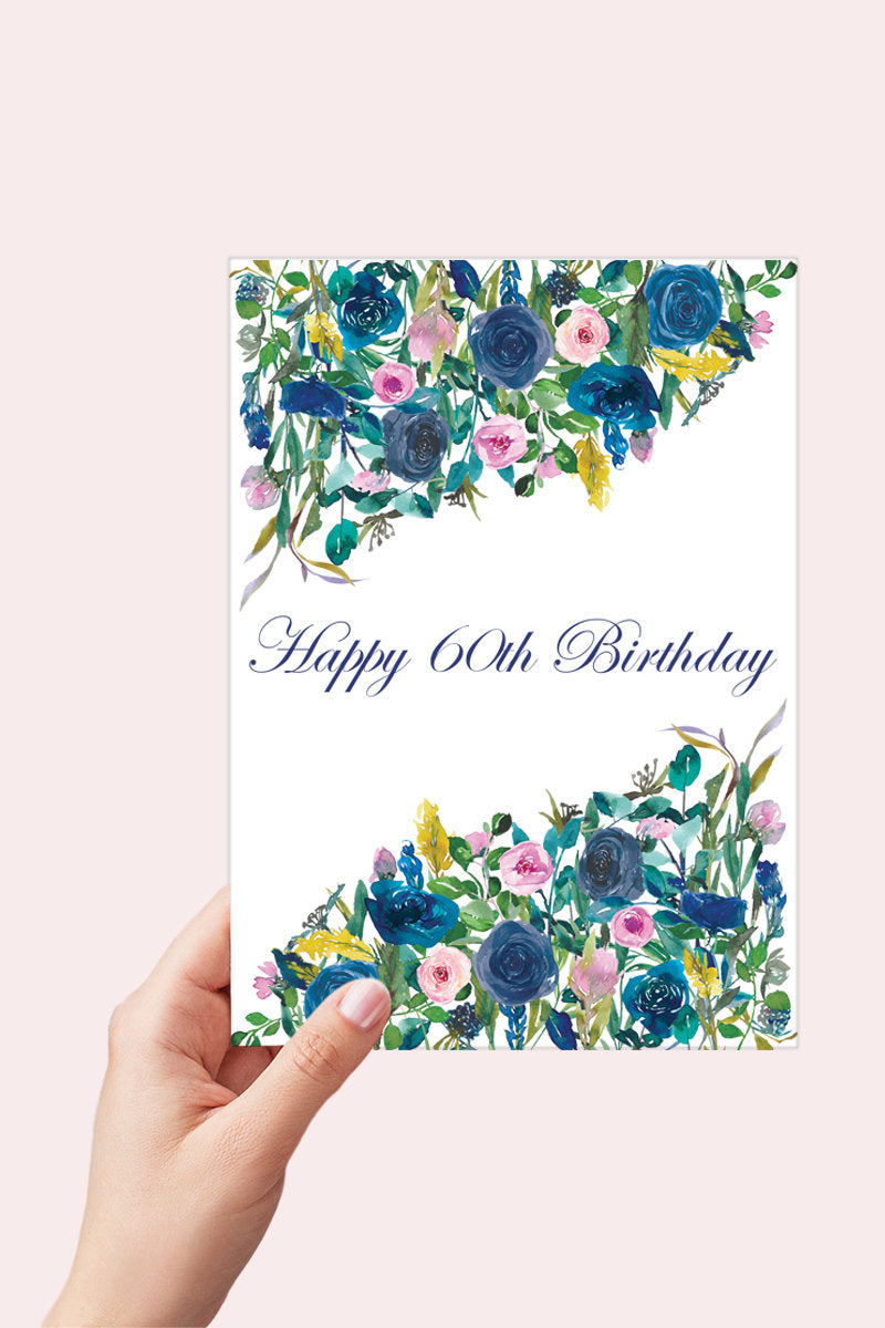 Floral 60th Birthday Card Printable - Digital Download