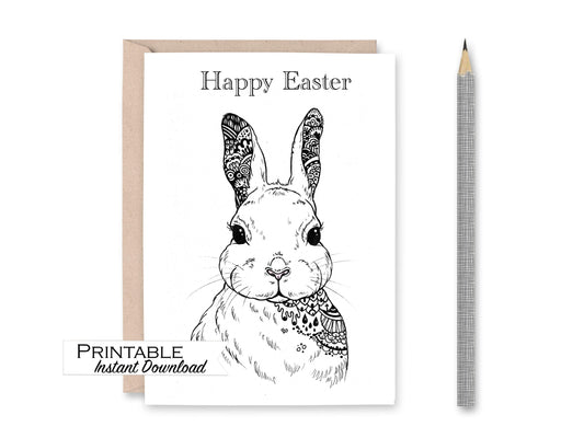 Mandala Easter Bunny Card Printable - Digital Download