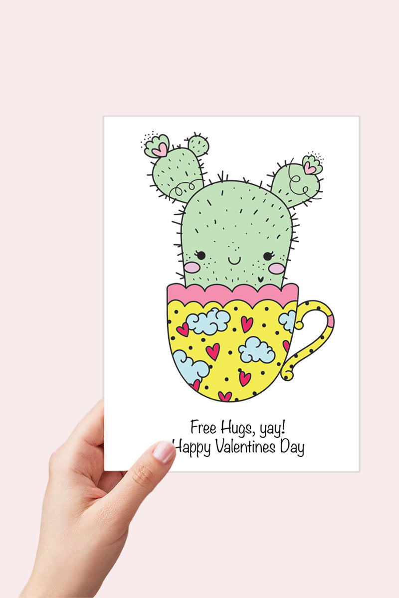Free Hugs Succulents Valentine Card Printable - Digital Download