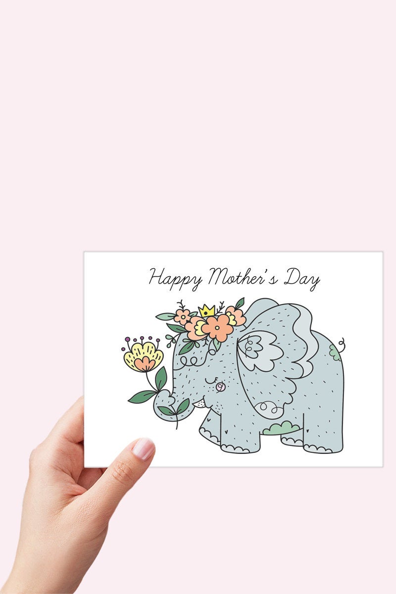 Elephant Mothers Day Card Printable Printable - Digital Download
