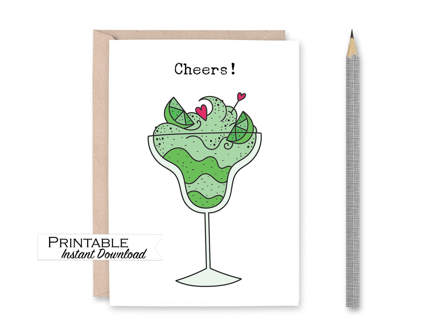 Cheers Margarita Birthday or Congratulations Card Printable - Digital Download