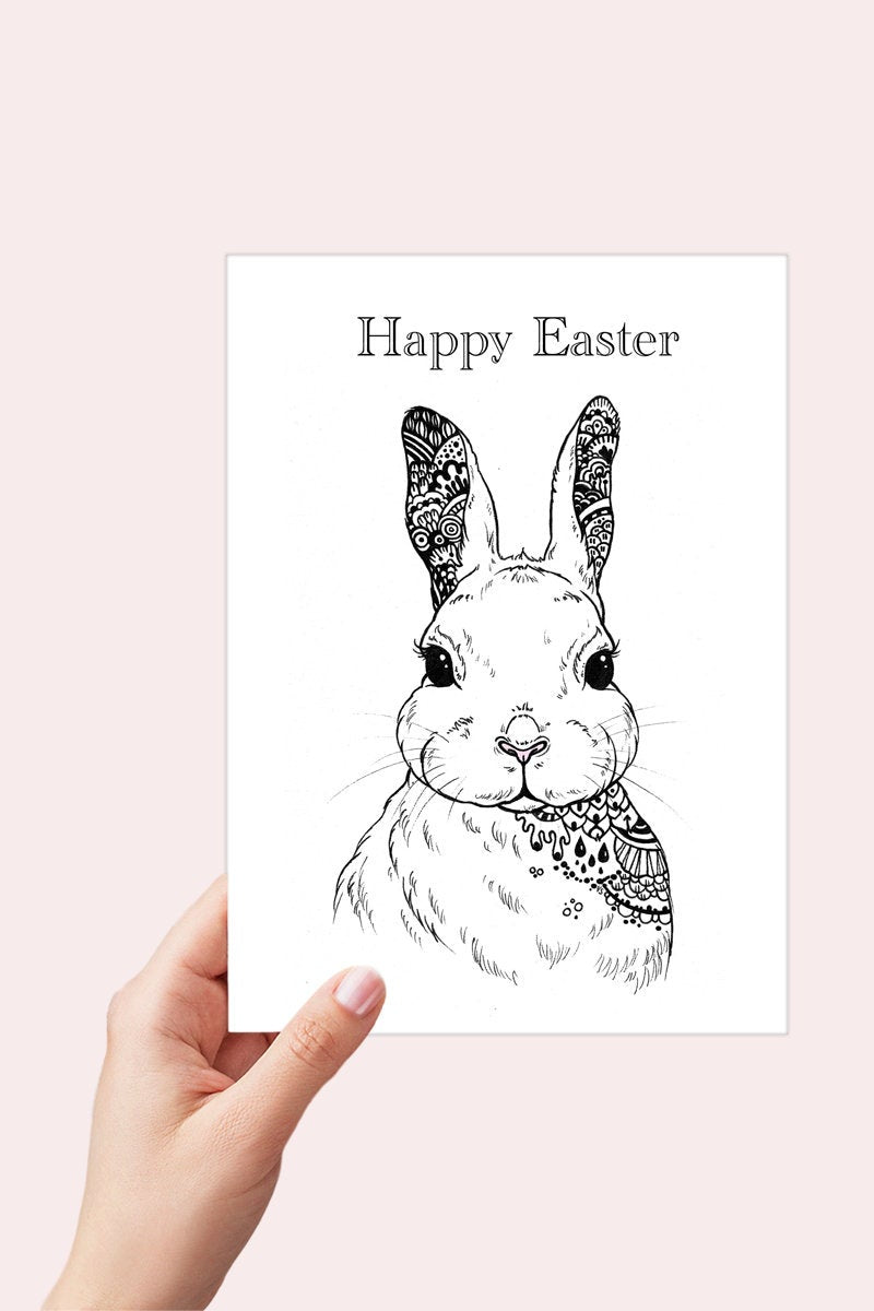 Mandala Easter Bunny Card Printable - Digital Download