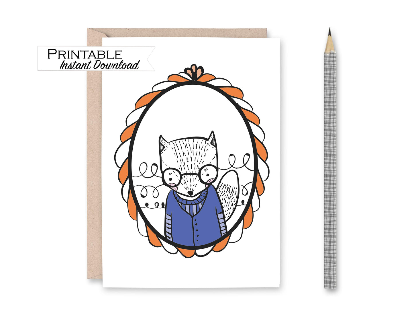 Funny Hipster Animal Printable Cards - Set of 6 - Digital Download