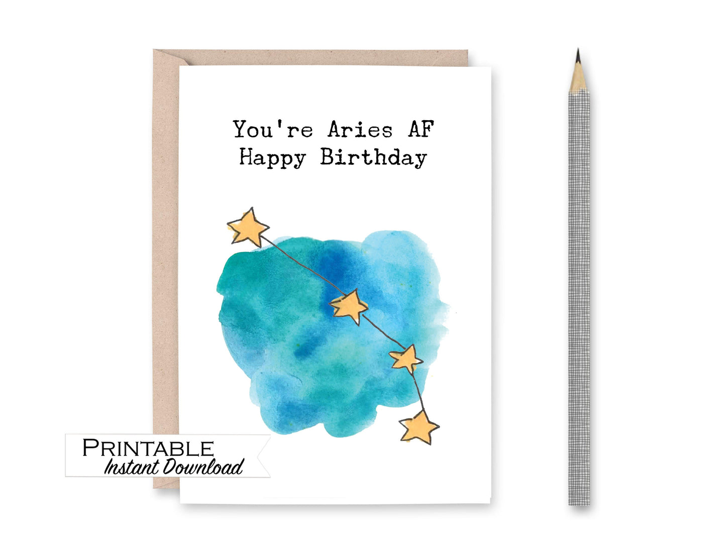 Aries AF Constellation Birthday Card Printable