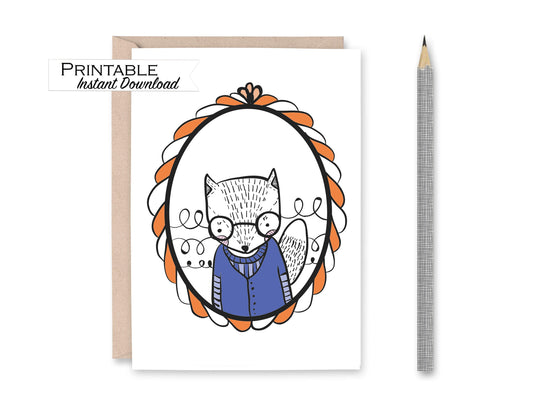 Fox Hipster Animal Blank Card Printable - Digital Download