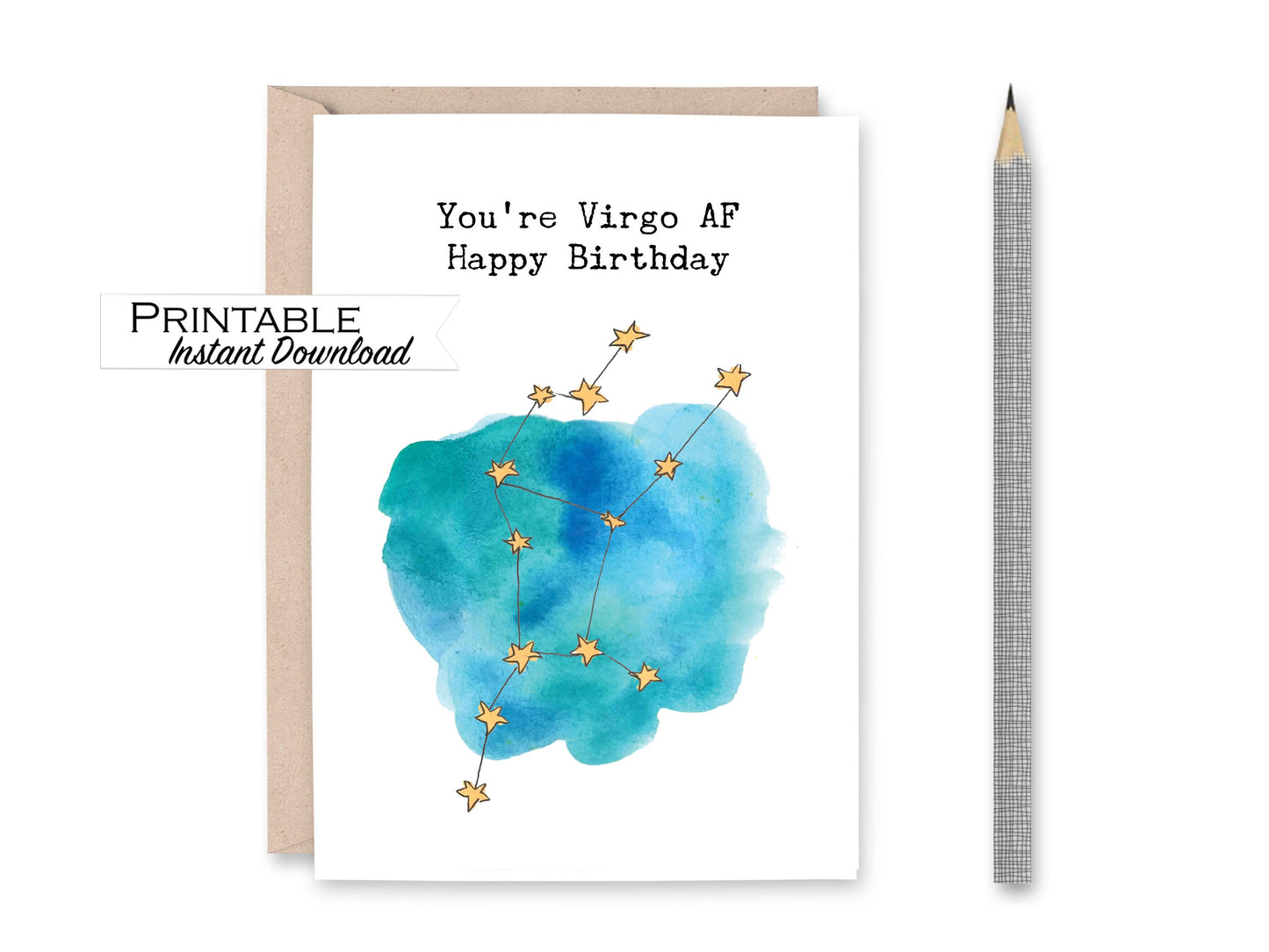 Zodiac AF Constellation Birthday Card Set of 12 Printable - Digital Download