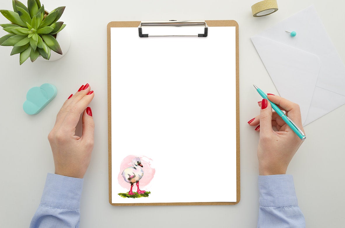 Watercolor Baby Flamingo Stationery Set Printable - Digital Download