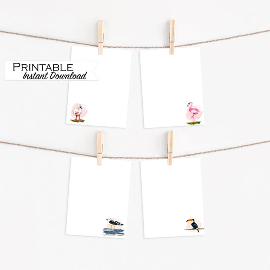 Tropical Birds Printable Lined + Unlined Stationery - Set of 8 Printable - Digital Download