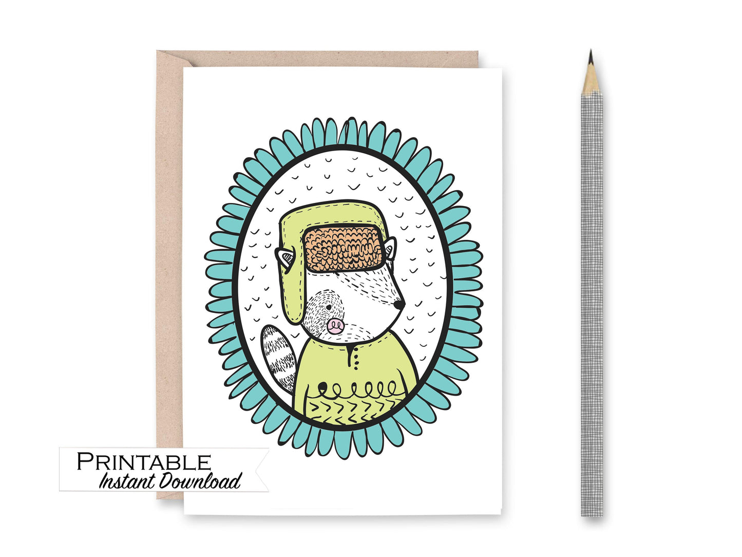 Funny Hipster Animal Printable Cards - Set of 6 - Digital Download