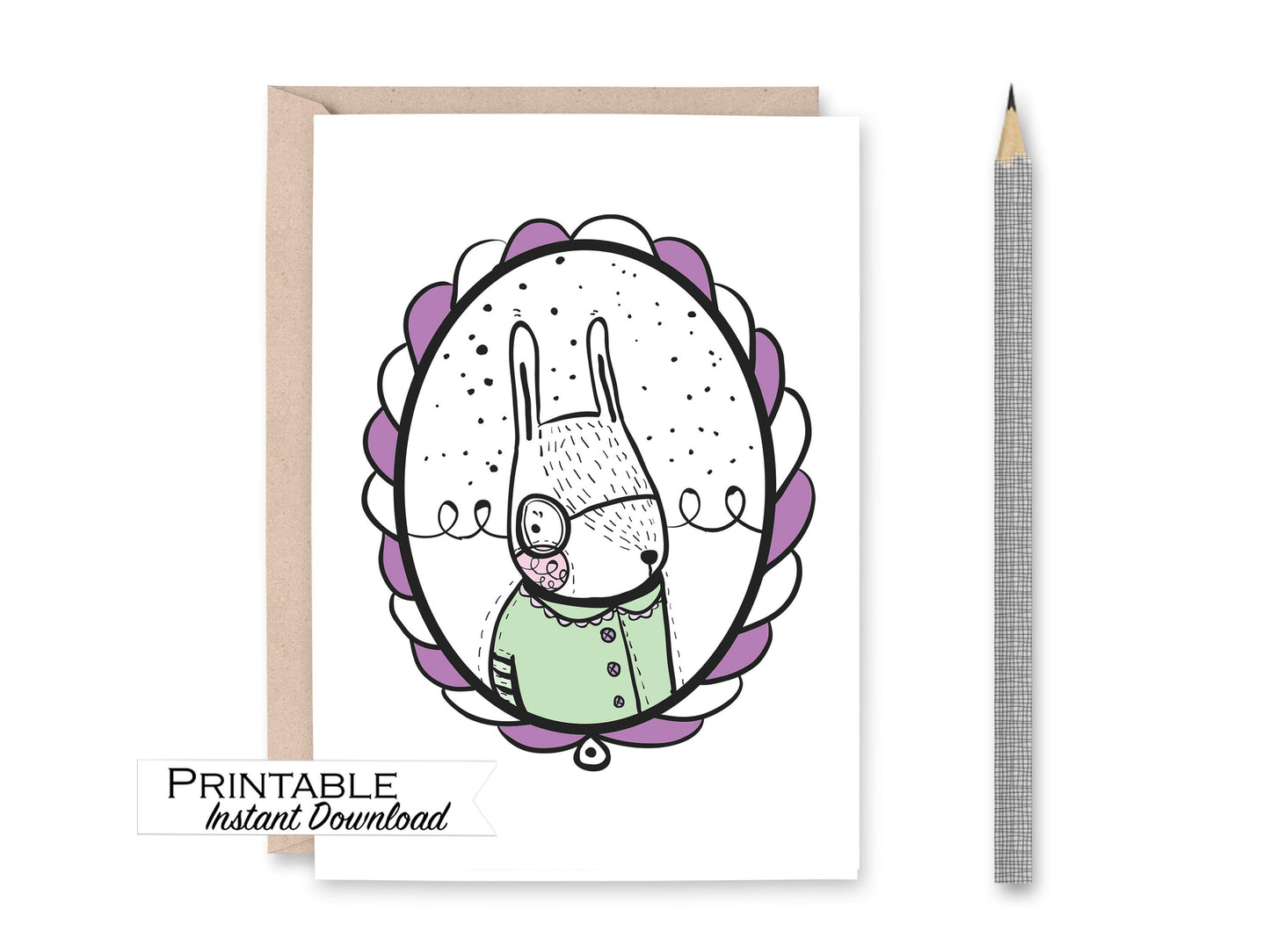 Funny Hipster Animal Printable Cards - Set of 6 - Digital Download