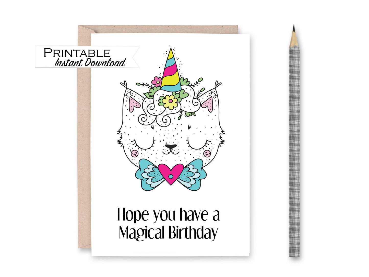Caticorn Birthday Card Printable - Digital Download