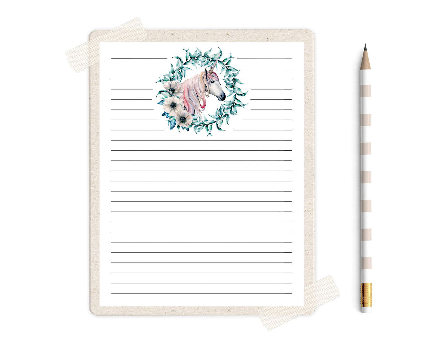 Botanical Unicorn Stationery Set Printable - Digital Download