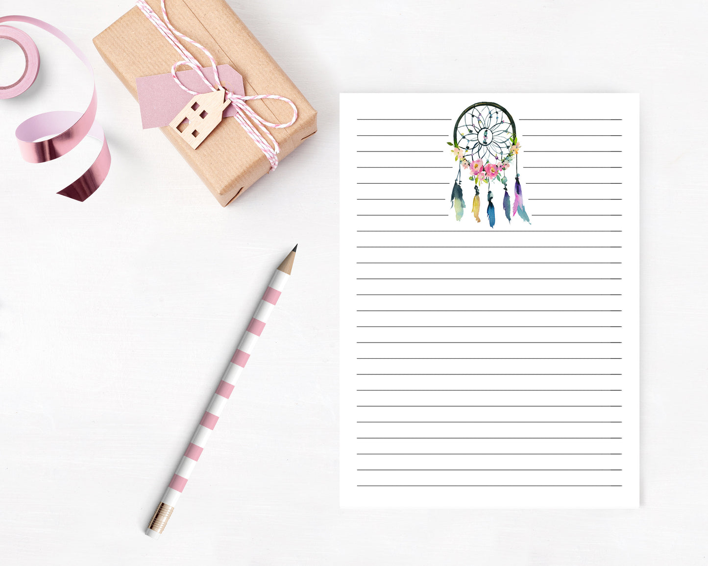 Dreamcatcher Unlined & Lined Stationery Set Printable - Digital Download