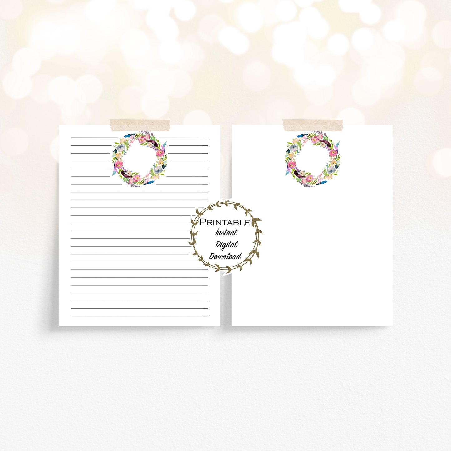 Floral Wreath Stationery Set Printable - Digital Download