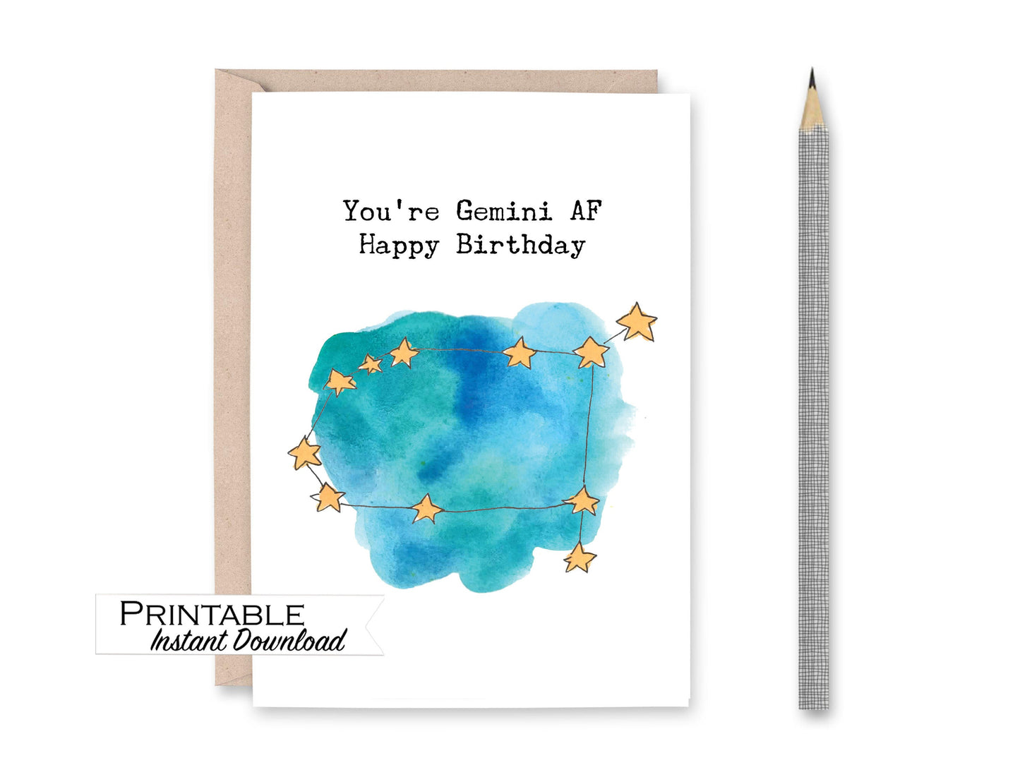 Gemini AF Constellation Birthday Card Printable - Digital Download