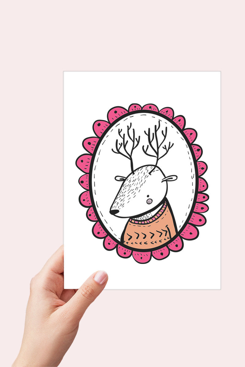 Deer Hipster Animal Blank Card Printable - Digital Download